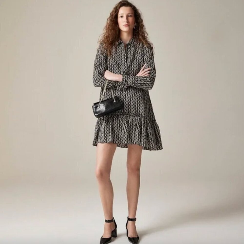NWT! J.CREW‎ Amelia Popover Shirtdress in Chain Print Size XS